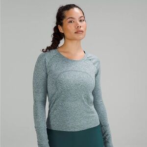 Lululemon swiftly long sleeve race length in green jasper/white